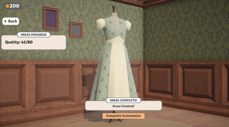 Dressmaker game finished pale floral dress with a visible quality result
